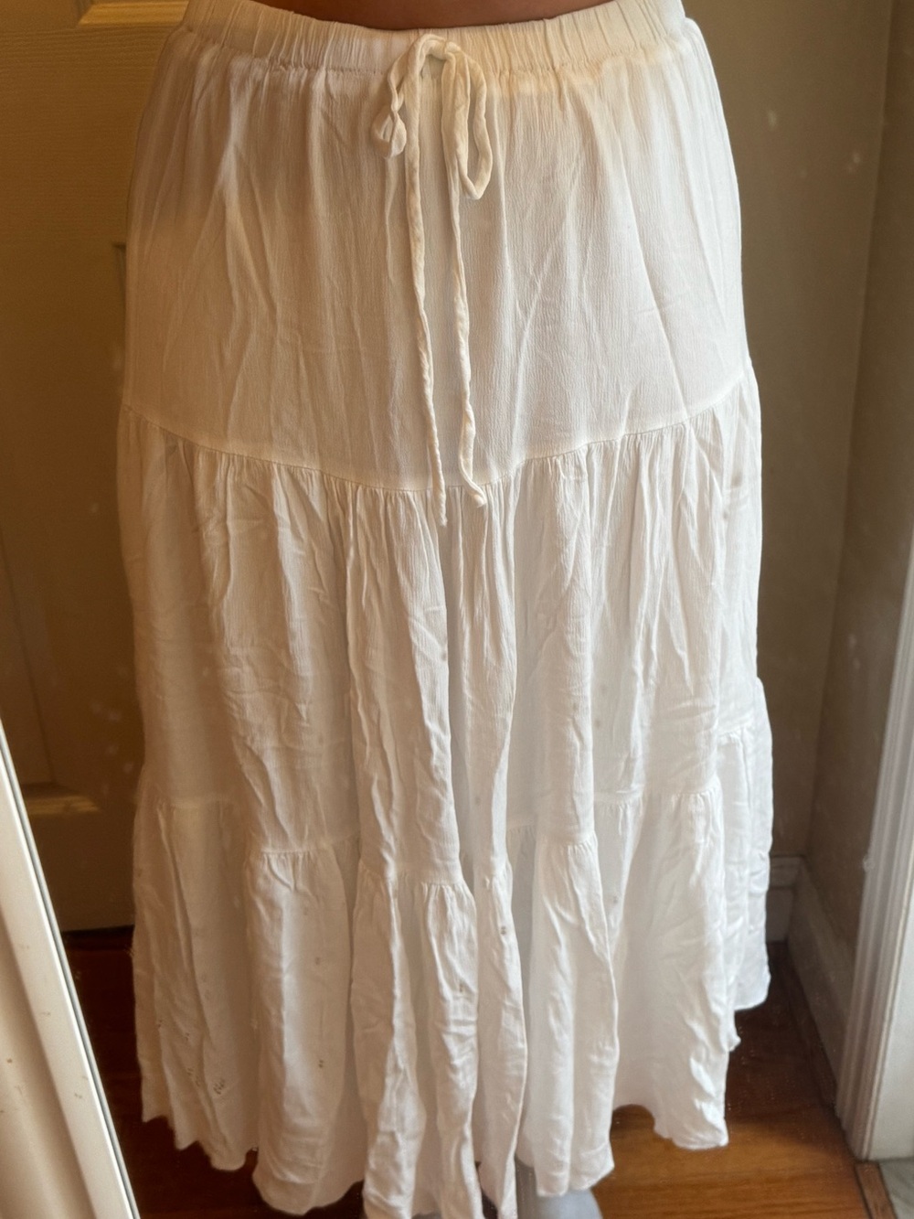 White Tiered Maxi Skirt with Drawstring Waist